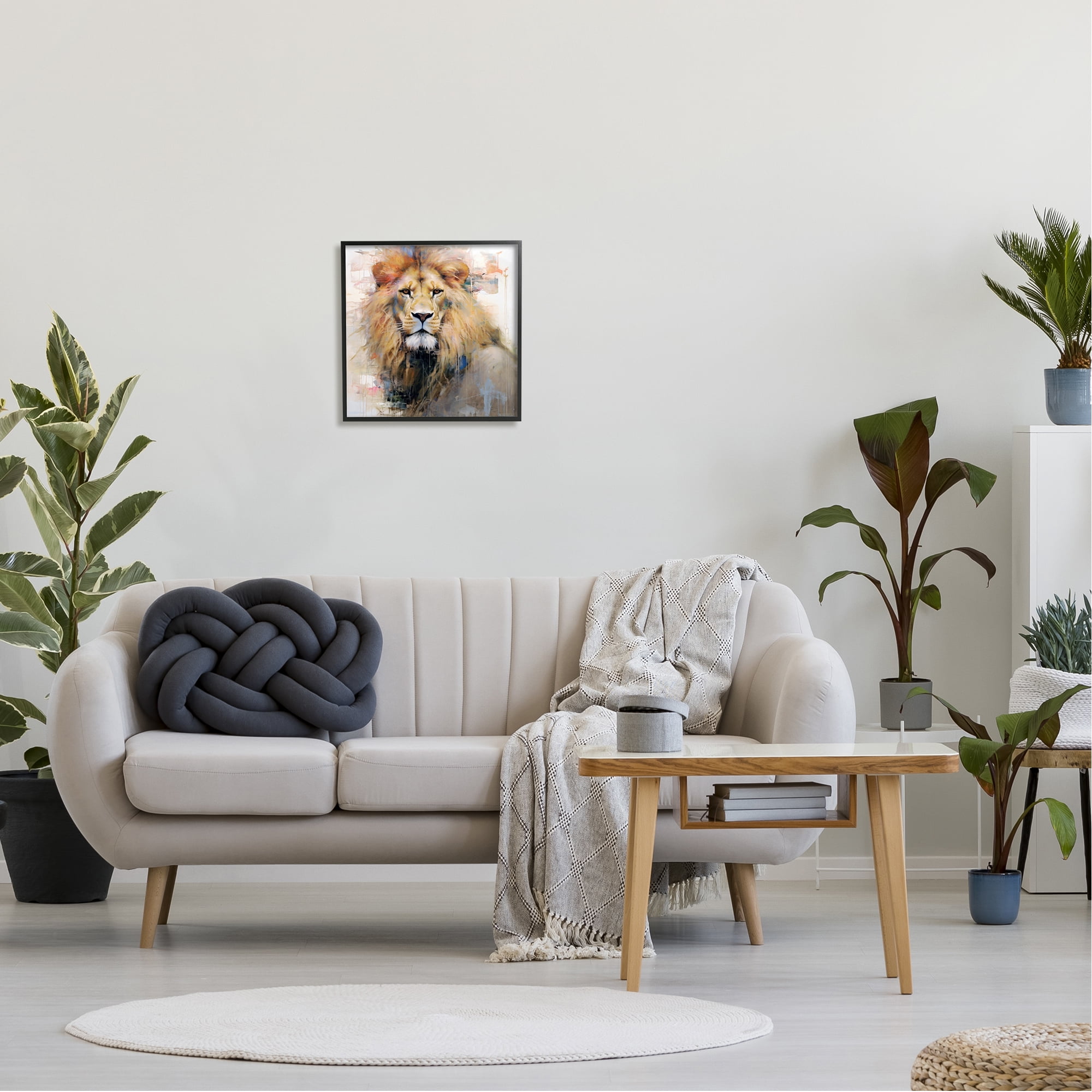 Stupell Industries Modern Lion Portrait Animals & Insects Painting Black Framed Art Print Wall Art, 17 x 17