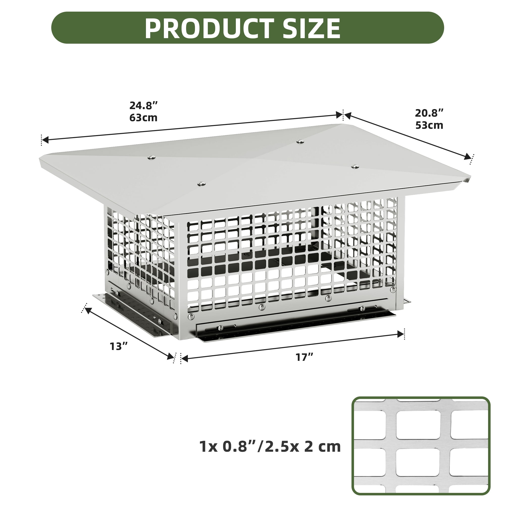 Uforic Adjustable Chimney Cap 17" x 13", Stainless Steel, Mesh for Fireplace, Wood Stove, Metal Outdoor Chimneys