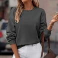 thumbnail image 4 of TKLPEHG Sweatshirts for Women Trendy Crew Neck Sweatshirt Fashion Casual Classic Solid Color Long Sleeve Lightweight Loose Pullover (Dark Gray,M), 4 of 6