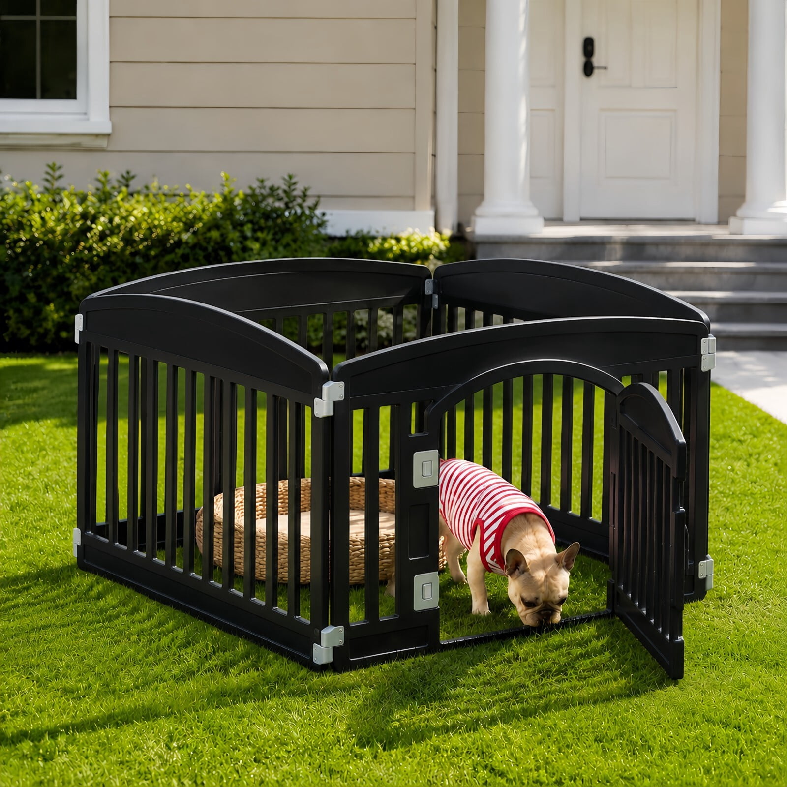 Kelno Dog Playpen 4 Panels Pet Fence with Safety Lock Non Slip Bottom, Black