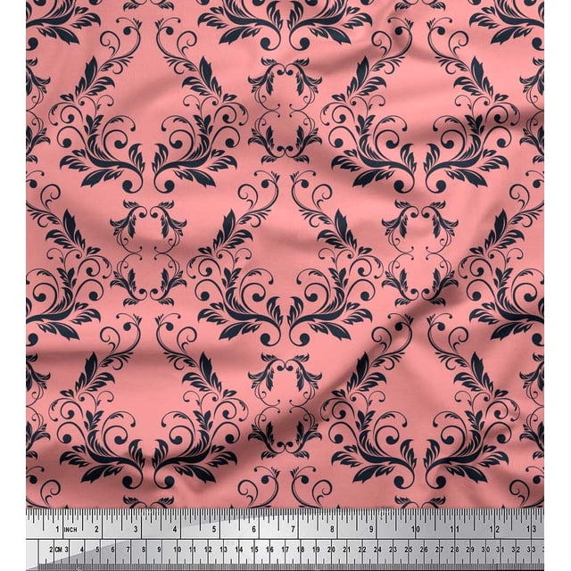 Soimoi Orange Poly Georgette Fabric Filigree Damask Print Fabric by Yard 52 Inch Wide
