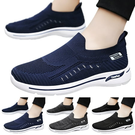 

Aayomet Mens Slip on Sneakers Fashion Spring And Summer Men Sports Shoes Flat Bottom Soft Bottom Non Slip Solid Color Fly Woven Gray 10
