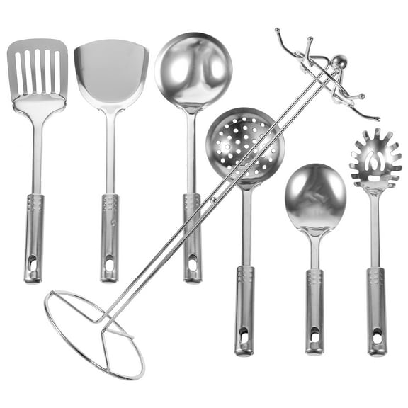 MLINS 6PCS Stainless Steel Cooking Utensil Set Utility Kitchen Utensils Cookware Set and 1PC Storage Stand Rack for Home