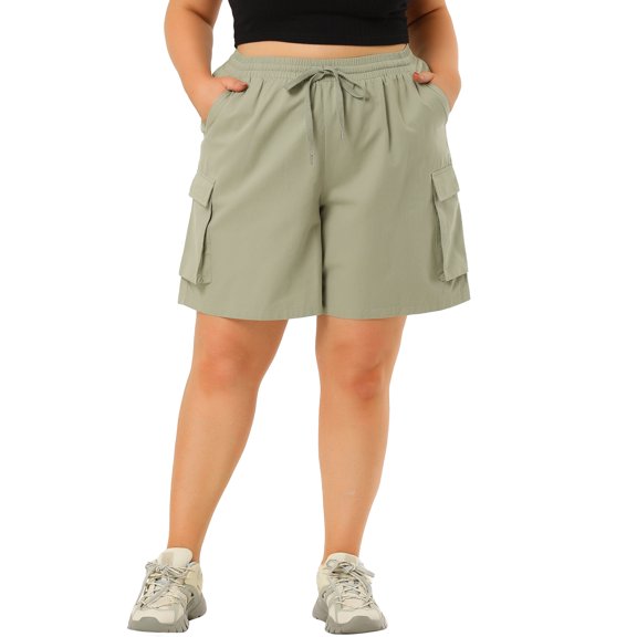 FAB CURVES Women's Plus Size Drawstring Elastic Waist Straight Leg Cargo Shorts