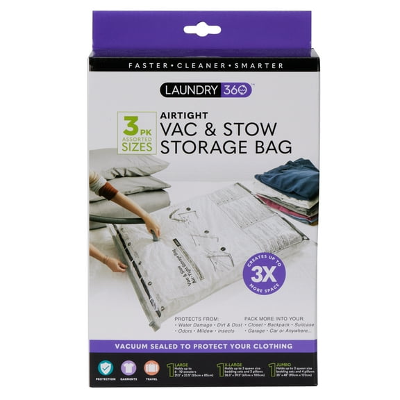 Laundry 360 3 Piece Air-Tight Vacuum Storage Bag Multi-Pack