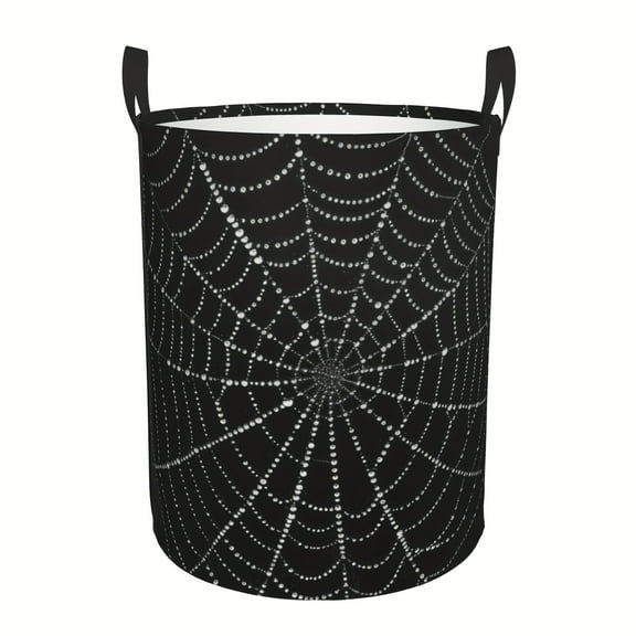 Black Modern Spider-web Pattern Polyester Laundry Basket with Handle, Foldable, Large Capacity Storage Basket, Suitable for Bathroom Decoration and Accessories, Storage, Room Decoration