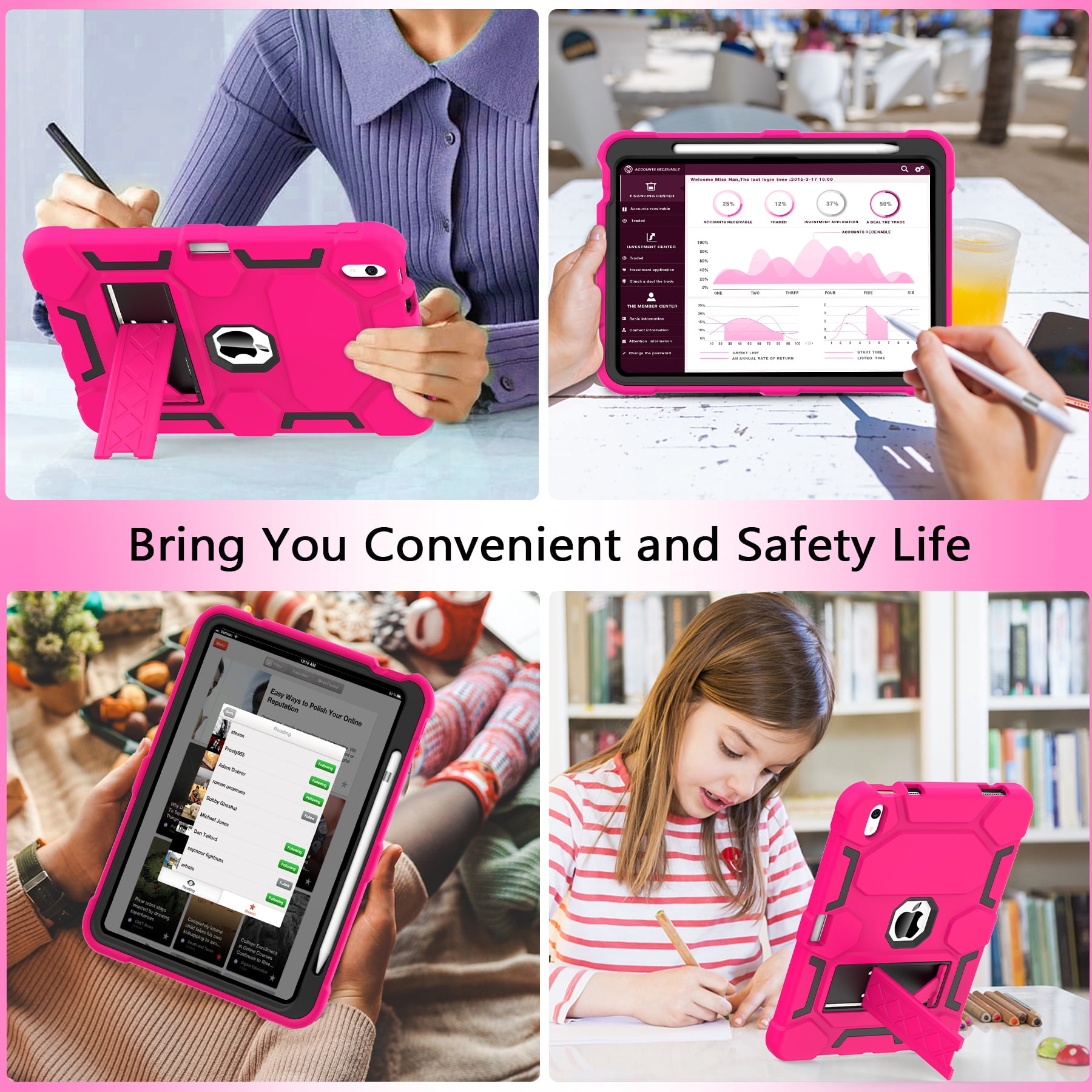 Rantice Case for iPad 10th Generation 10.9 Inch 2022, iPad (A16) 11th Gen 11 Inch 2025, with Kickstand & Pencil Holder, Heavy Duty Shockproof Hybrid Protective Cover for Kids Girls, RosePink+Black