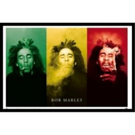 buyartforless IF SP 1459 36x24 1.25 Black Plexi Framed Bob Marley (3 Faces, Smoking) 36X24 Music Art Print Poster College Dorm