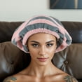 thumbnail image 7 of Unique Bargains 2pcs Hair Drying Towel Hair Towel Wrap for Women Striped Bow Drying Cap for Short Hair Pink Gray White, 7 of 7
