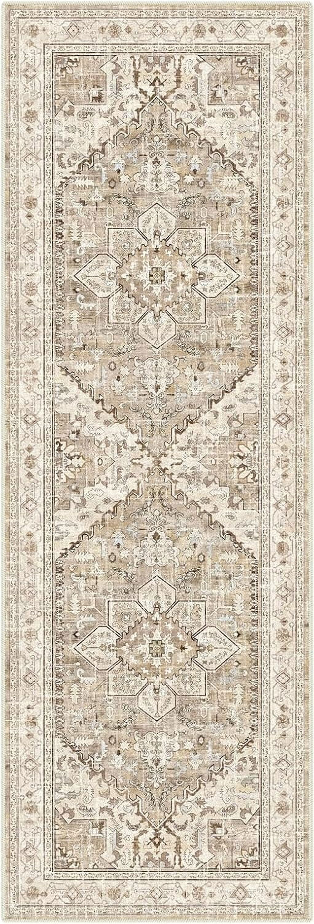 Runner Rug for Hallway, Yamaziot 2'x6' Washable Rug for Floor with Rubber Backing, Vintage Boho Area Rug Bedroom Carpet Indoor Door Mat for Laundry Living Room Entrance
