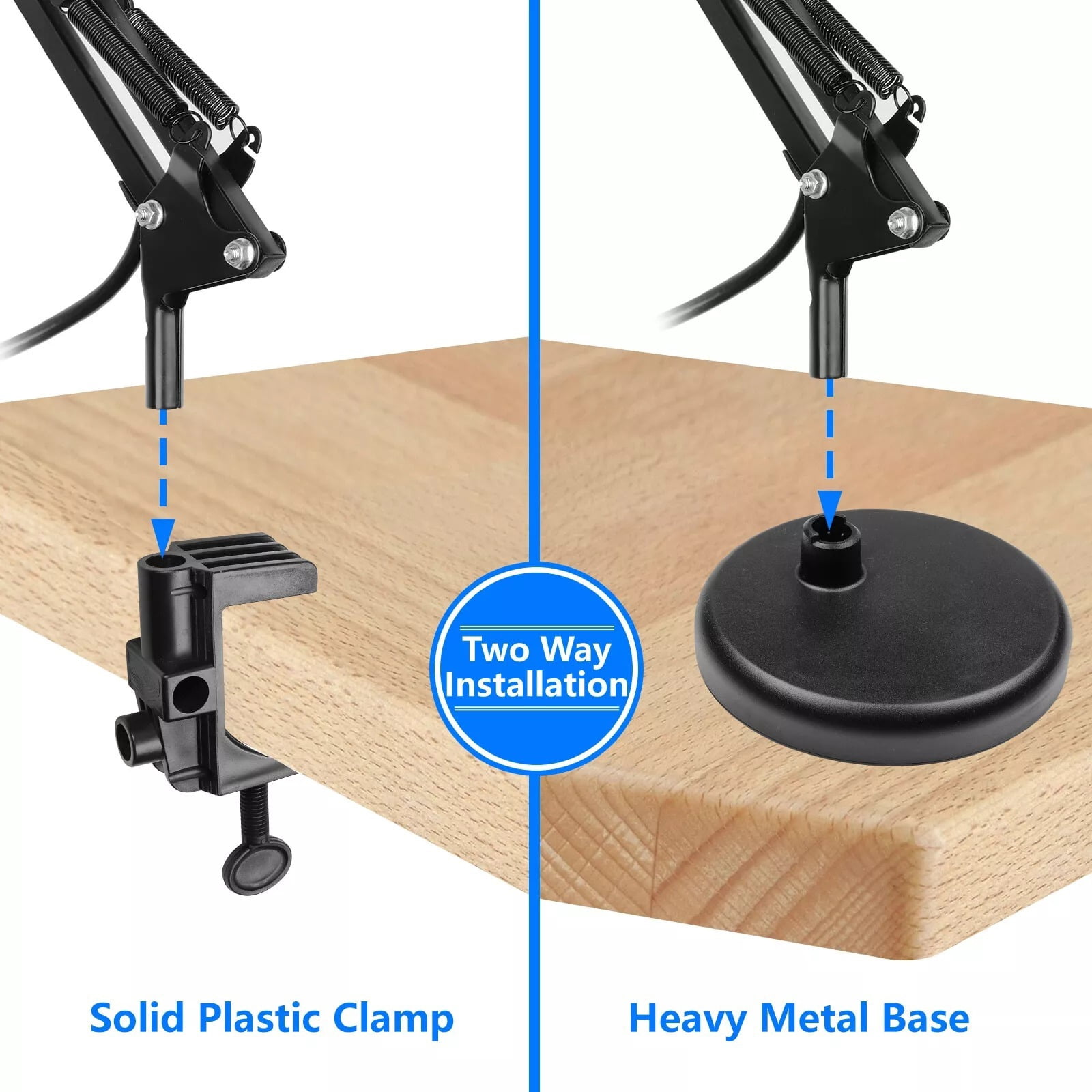 Metal Adjustable Swing Arm Desk Lamp, Eye-Caring Study Desk Lamps Black
