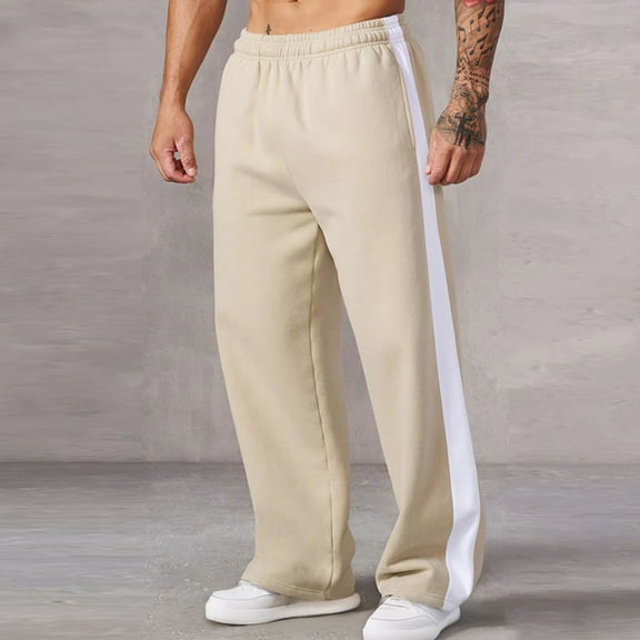 Handshe Men's Casual Straight-Leg Gym Pants with Breathable Panelled Design and Pockets - Solid Color Fitness Workout Outdoor Activewear,Plus Size