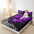 thumbnail image 4 of Homewish Purple Chic Automobile Queen Sheet Sets, Modern Checkered Flag Flat Sheet, Extreme Sports Lover Queen Fitted Sheet, Breathable Home Decor, 4pcs, 4 of 7