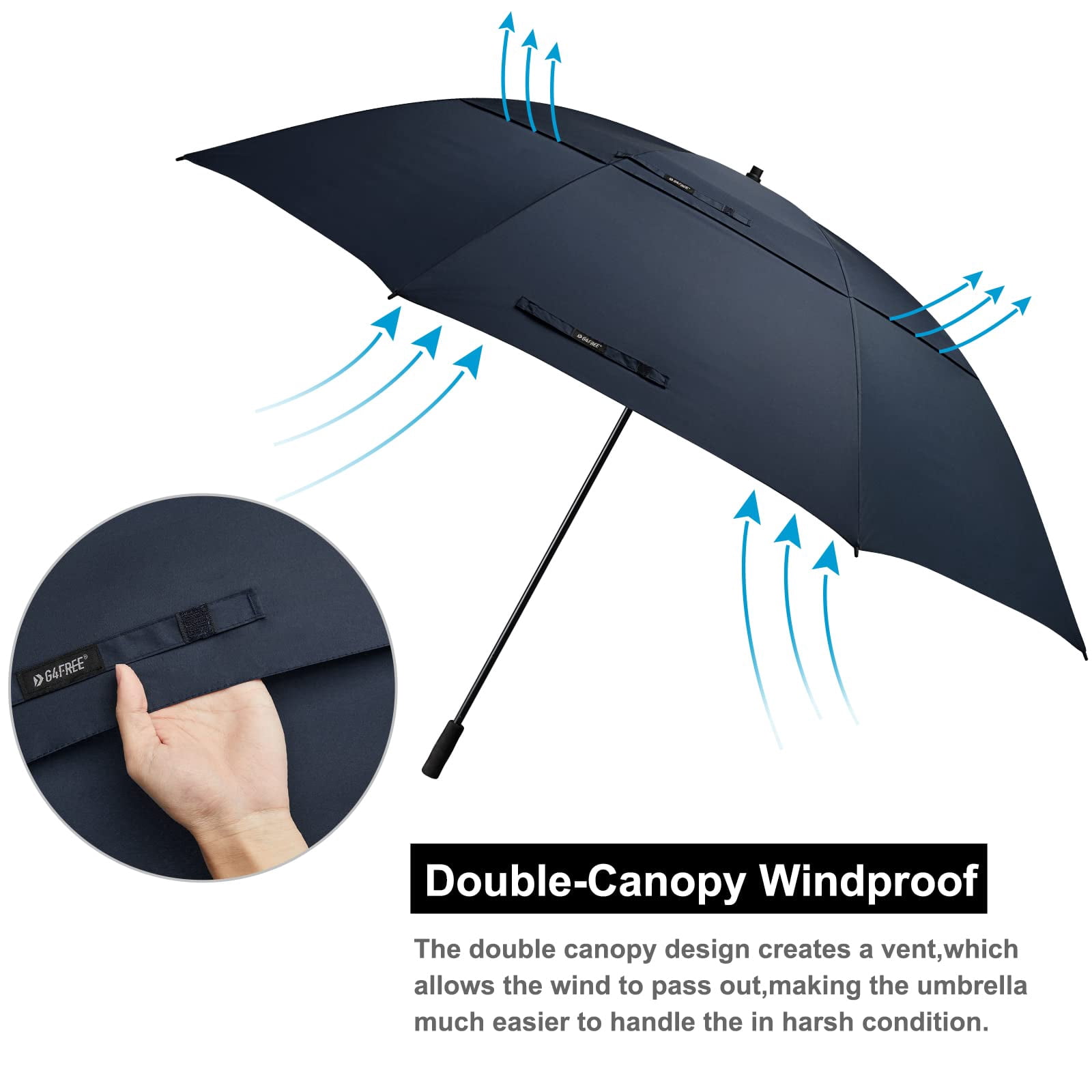 G4Free 80 Inch Huge Large Oversize Golf Umbrella Double Canopy Vented Windproof Stick Umbrellas, 6.6 Ft Heavy Duty for Outdoor Doorman Family