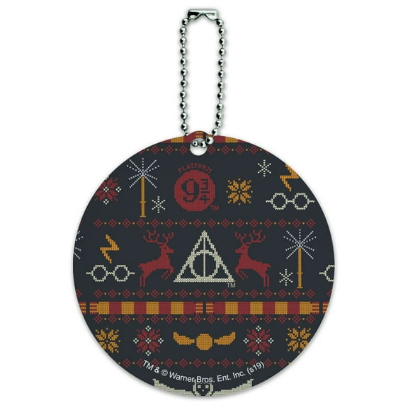 Harry Potter Sweater Pattern Round Luggage ID Tag Card Suitcase Carry-On