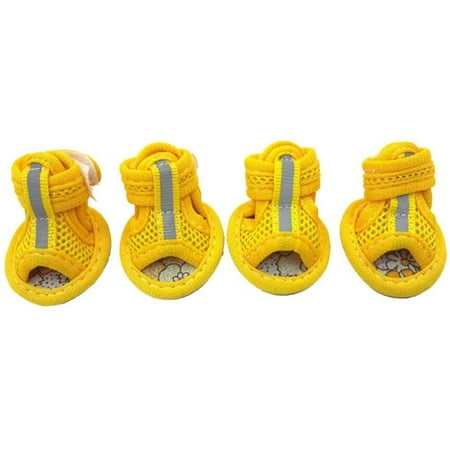 4Pcs Dog Shoes Boots  Breathable Anti-Skid Pet Shoes Dog Puppy Sandals Yellow 1#