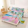 thumbnail image 2 of jejeloiu Graffiti Palm Tree Bed Sheets For Girls,Bright Beach Scene Full Size Sheets,Pink Turquoise,4-Piece,1 Flat Sheet, 1 Fitted Sheet and 2 Pillowcases, 2 of 6