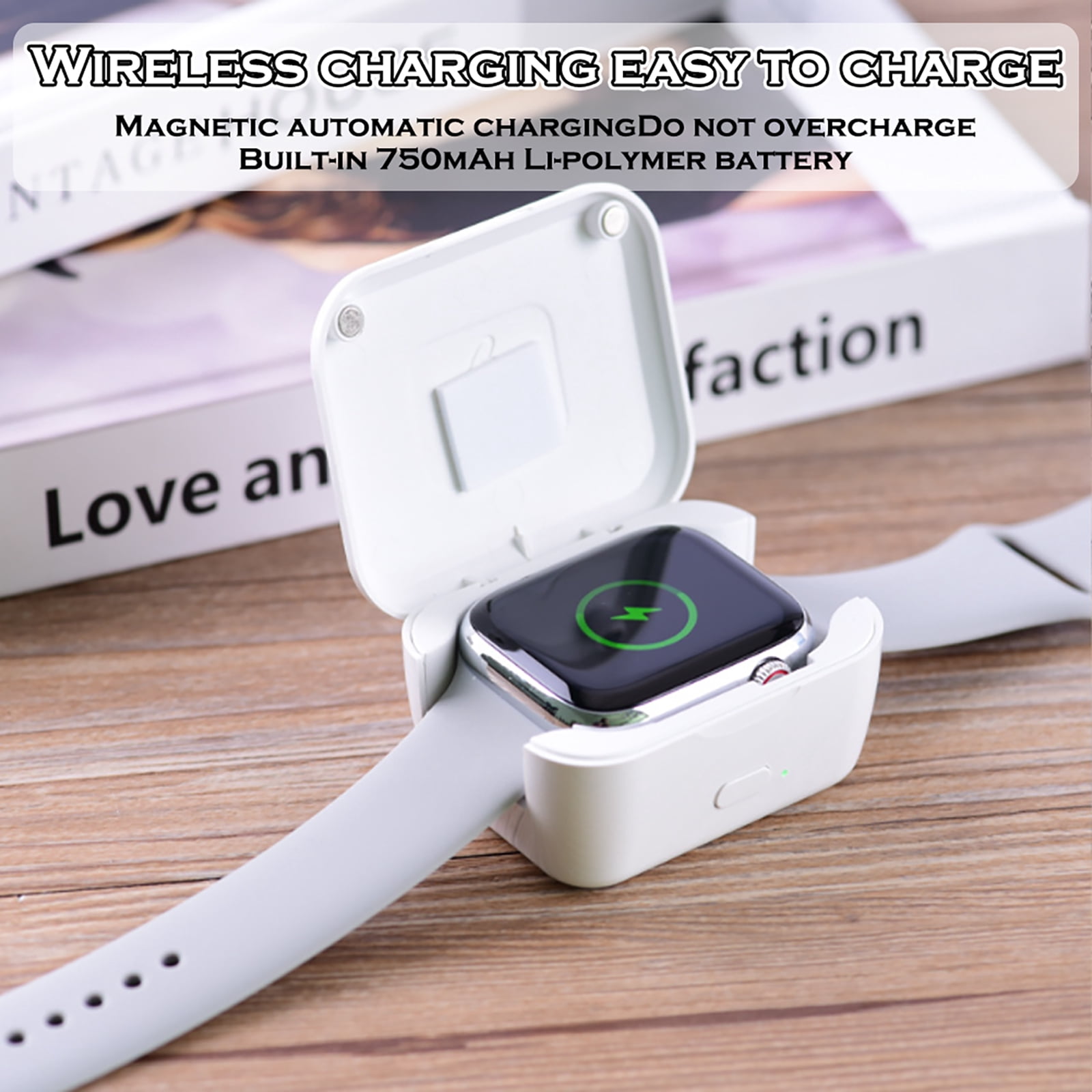 Portable Watch Wireless Charging Bank, Fast Charging Compact Charger for Apple Watch Chargers 10/9/8/7/6/5/4/3/2/1(without Ultra series), USB Type-C Wireless Travel Power, Lightweight, 750mah