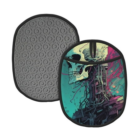 

Qekee Cartoon Art Skull Pattern Silicone Pot Holders Oven Mitts Heat Resistant Hot Pads Non Slip Pot Holder Towel Cloth Interior Lining