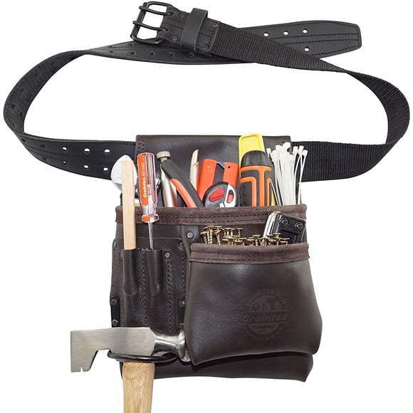Graintex OS2201 5 Pocket Right Handed Oil Tanned Leather Nail & Tool Pouch Dark Brown Color for Constructor/Electrician/Plumber
