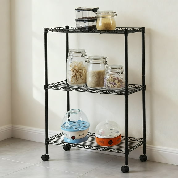 3 Tier Shelving Unit, Metal Storage Shelves , Chrome 3-Tier Shelving All-Purpose Utility Cart