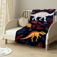 thumbnail image 2 of JEUXUS  in The Dark Sherpa Throw Blanket, Jurassic Dinosaur Pattern Double-Sided Super Soft Luxurious Plush Blanket for Kids, Navy Blue, 2 of 6