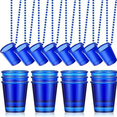 24 Pieces Shot Glass on Beaded Necklace Plastic Shot Cup Necklace Bachelorette Party Team Men and Women Supplies