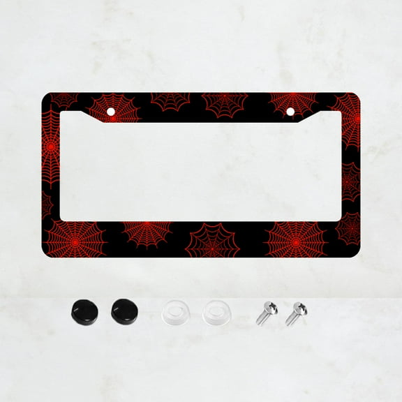 Red Spider Web License Plate Prame Aluminum Rust-Proof Auto Parts License Plate Decorative Screws Fit Standard 2 Holes 1 U.S. License Plate, 12.2x 6.3 Inch