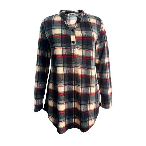 CRAYNER Women's Tops As Clothing Basic Long Sleeves Casual Button Up Blouses Grid