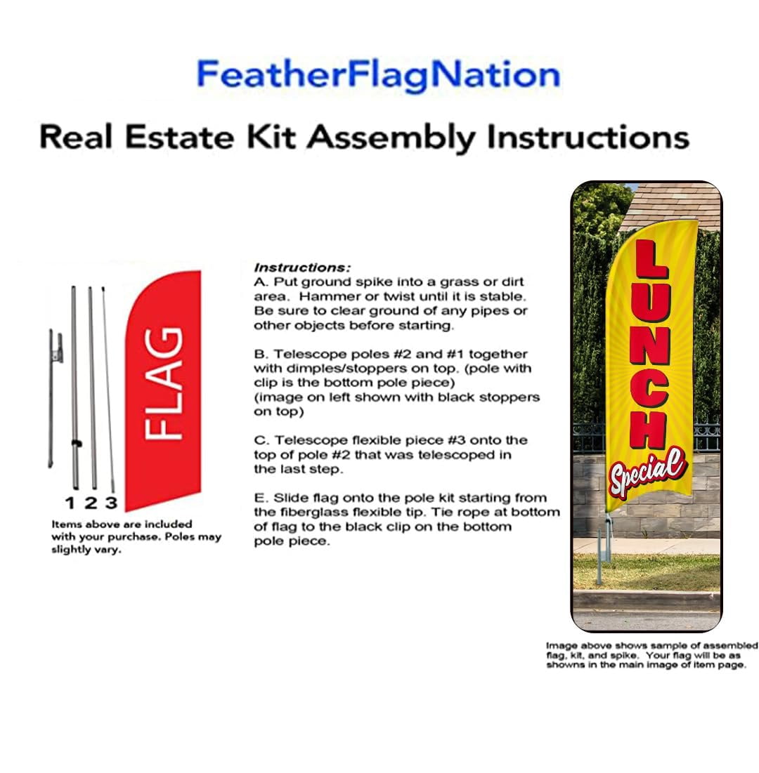Lunch Special 6ft Swooper Feather Flag for Restaurants Business Advertising outdoor windless Banner with Complete 8FT pole kit and Ground Spike