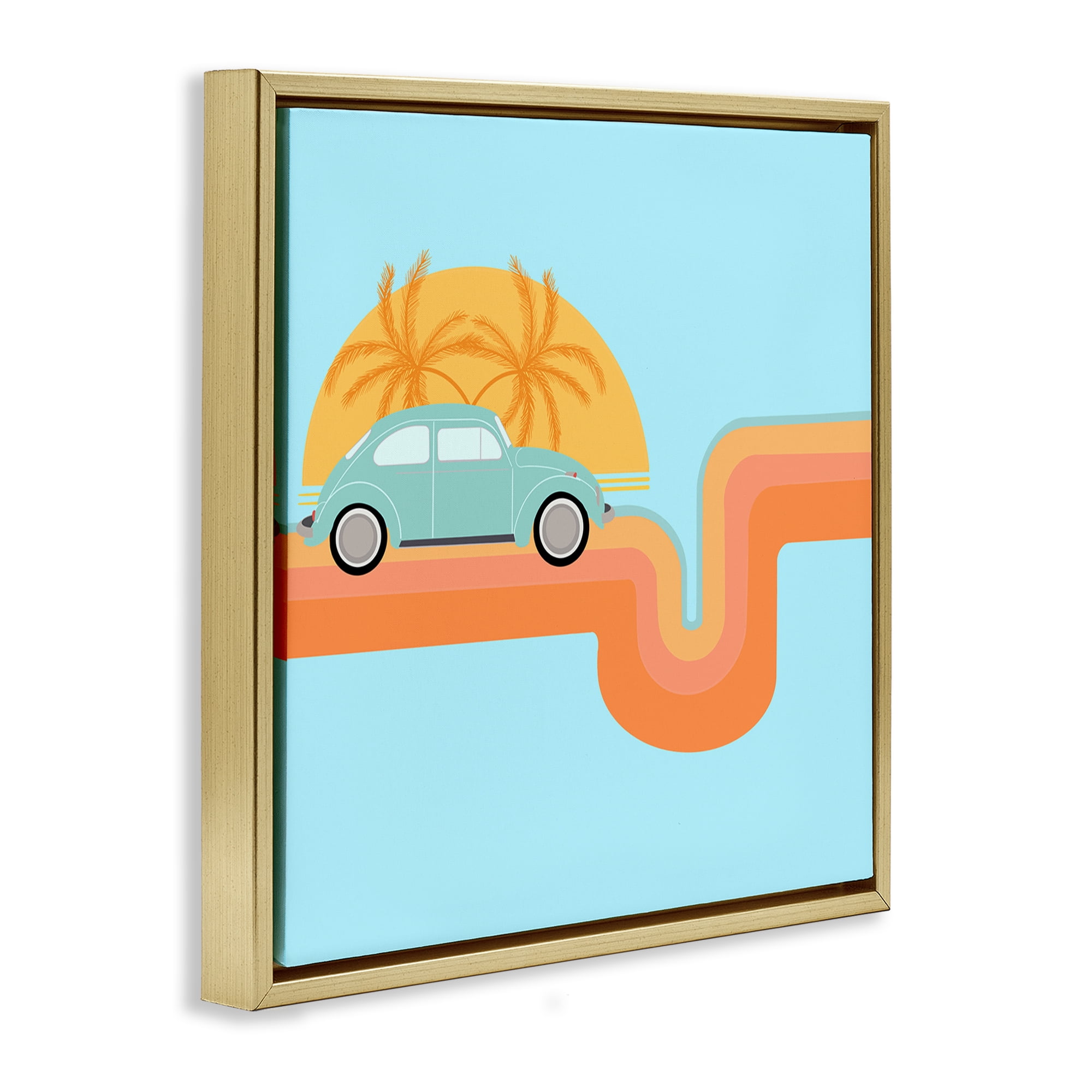 Stupell Industries Retro Tropical Cruisin' Transportation Painting Gold Floater Framed Canvas Art Print Wall Art, 25 x 25