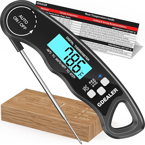 Meat Thermometer Digital Instant Read Thermometer Ultra-Fast Cooking Food Thermometer with 4.6” Folding Probe Calibration Function for Kitchen Milk Candy, BBQ Grill, Smokers (Grey)