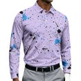 thumbnail image 2 of Paint Splatter Printed Long Sleeve Golf Polo for Men Classic Collared Lightweight Breathable Daily Casual Shirt, 2 of 4