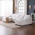 thumbnail image 3 of 110" Sectional Sofa, U Shaped Teddy Fleece Sofa Set, 4 Seat Convertible Couch, Sleeper Sofa Bed with Double Chaise for Living Room, White, 3 of 11
