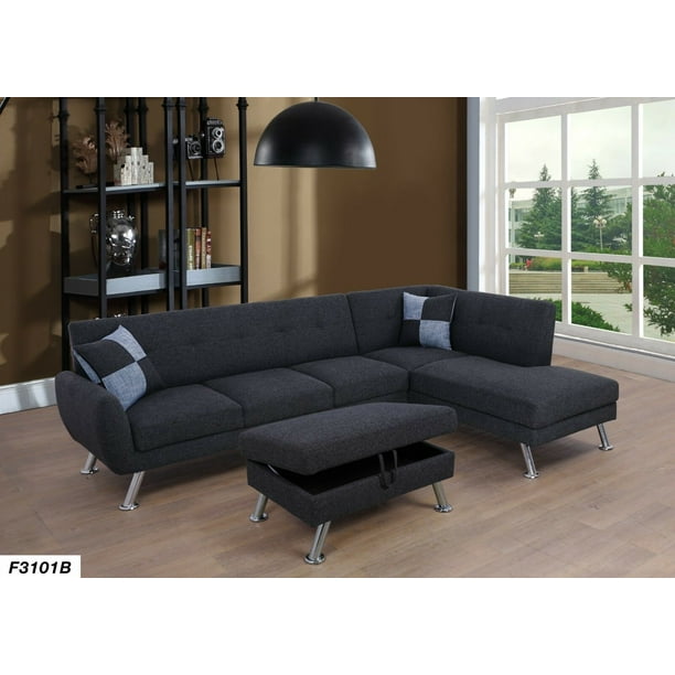 Ainehome 3pc Sectional Sofa Set With Free Ottoman 2 Pillows Right Hand Facing Black Grey Com - Right Hand Sectional Sleeper Sofa Set Of 2 Ainehome 3pc Sectional Sofa Set With Free Ottoman 2 Pillows Right Hand Facing Black Grey Com - Right Hand Sectional Sleeper Sofa Set Of 2