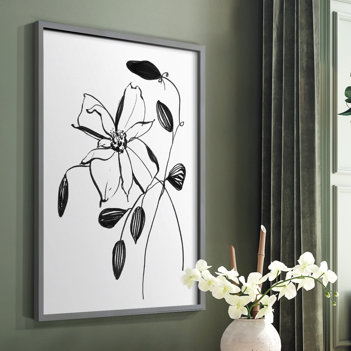 Wild Clematis II Framed Print in Gray Solid Wood 16 x 20 Framed Print