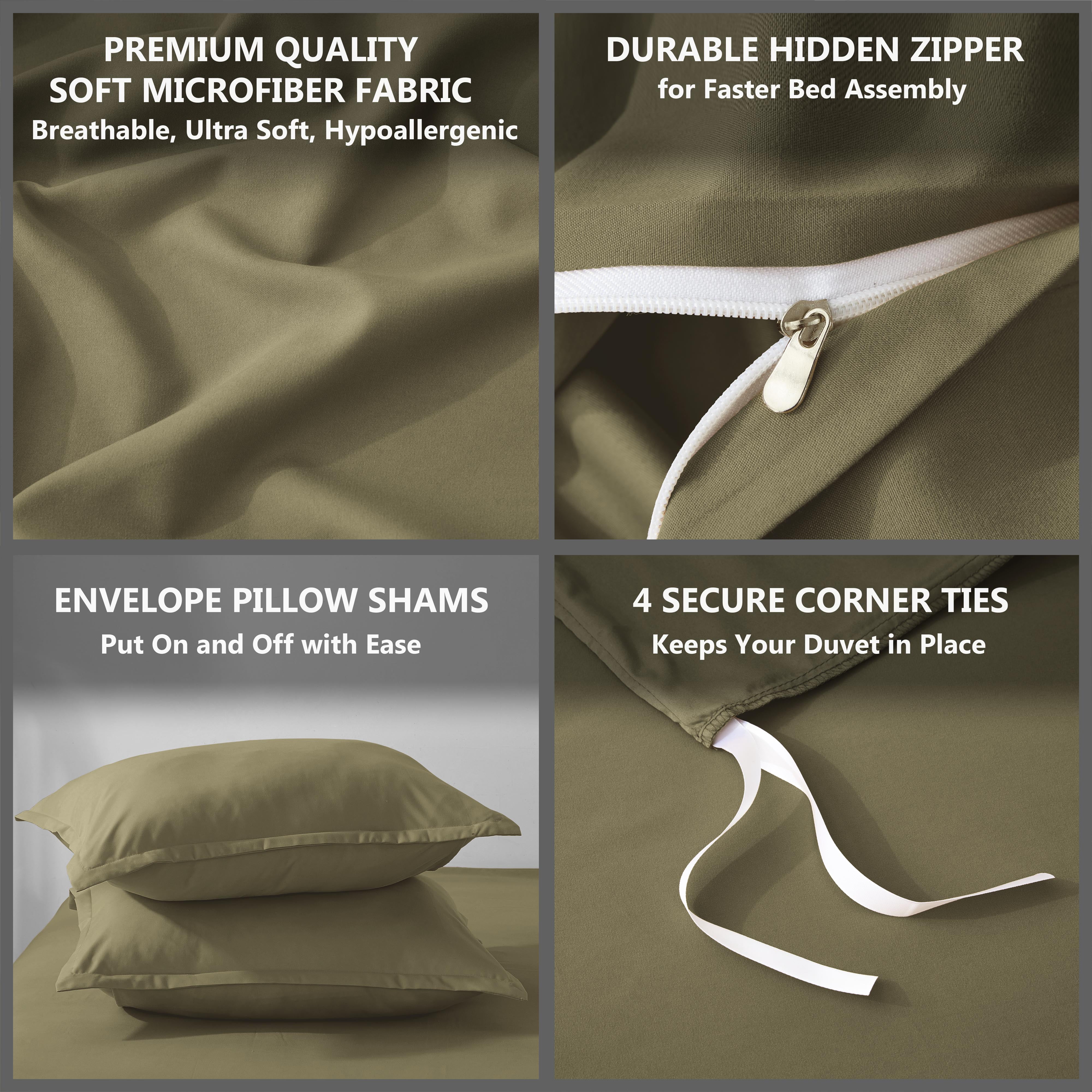 Alazuria Duvet Cover Set Soft Prewashed Microfiber with zipper and 4 corner ties Olive Green color Twin size ( 90" x 68" )