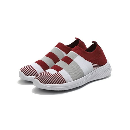 

Tenmix Womens Lightweight Casual Flats Outdoor Comfortable Low Top Sports Nonslip Sock Shoe Gray Red 5