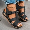 thumbnail image 5 of XUNKUSGA Sandals for Women Summer Strappy Wedge Sandals Casual Dress Women Sandal Fashion Peep Toe Cutout Wedge Shoes for Working, Beach 6-9.5,Black, 5 of 8