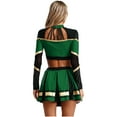 thumbnail image 2 of TiaoBug Women Cheer Leader Uniform Dance Cheerleading Costume Long Sleeve Crop Top with Mini Skirt Green XXL, 2 of 5