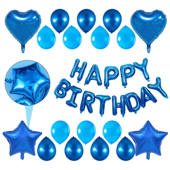 FOLOYORI Birthday Party Supplies 31Pcs Blue Heart Shaped Balloon Set with Latex and Aluminum Film