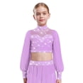 thumbnail image 1 of LiiYii Kids Girls Sparkly Rhinestone Long Sleeve Lyrical Jazz Ballet Dance Crop Tank Tops Figure Lavender 16, 1 of 5