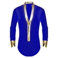 thumbnail image 3 of YONGHS Men's Long Sleeve Shiny Rhinestones Romper Shirt Ballroom Modern Latin Dance Bodysuit Leotard Blue XL, 3 of 7