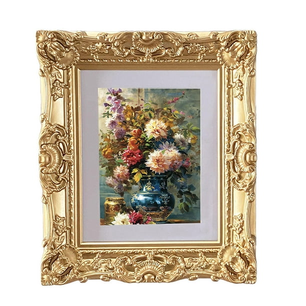 Marco de fotos de diseño retro, soporte para fotos, adorno artesanal único, exhibición para montar en la pared Oro