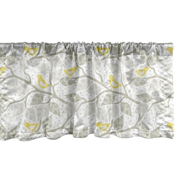 Ambesonne Birds Window Valance, Abstract Lobed Leaves, 54" X 18", Pale Grey Mustard