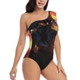 thumbnail image 3 of Uemuo Sunset Western Cowgirl Print Women's One Piece Swimsuit Asymmetrical Neck Bathing Suit One Shoulder Side Cutout Ruffle Swimwear-Medium, 3 of 6