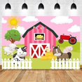 thumbnail image 2 of Fondo de fotografía con temática de animales de granja de color rosa dulce, suministros para fiestas de cumpleaños infantiles, lindo fondo de foto de granja, decoraciones para baby shower, vinilo, 2 of 5