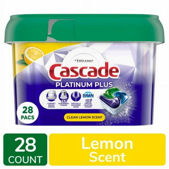 Cascade Platinum Plus ActionPacs Lemon Scent Dishwasher Detergent Pods 28 ct - Pack of 2