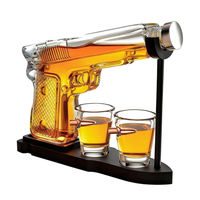 Juego de decantador de whisky en forma de pistola de 10 oz de vidrio The Wine Savant