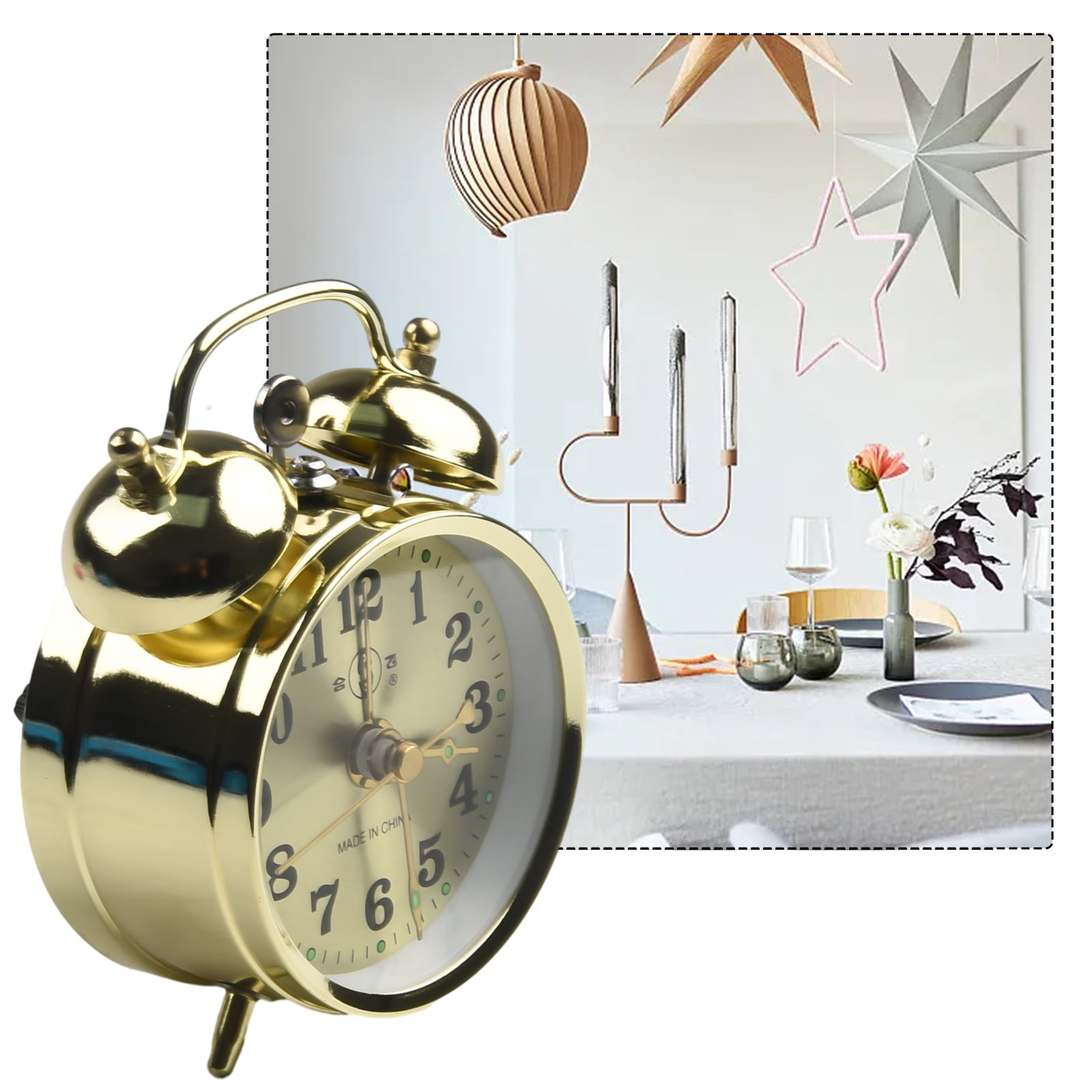 Yannee Horseshoe Mechanical Gold Alarm Clock Manual Wind Up Vintage Metal Clock Cute